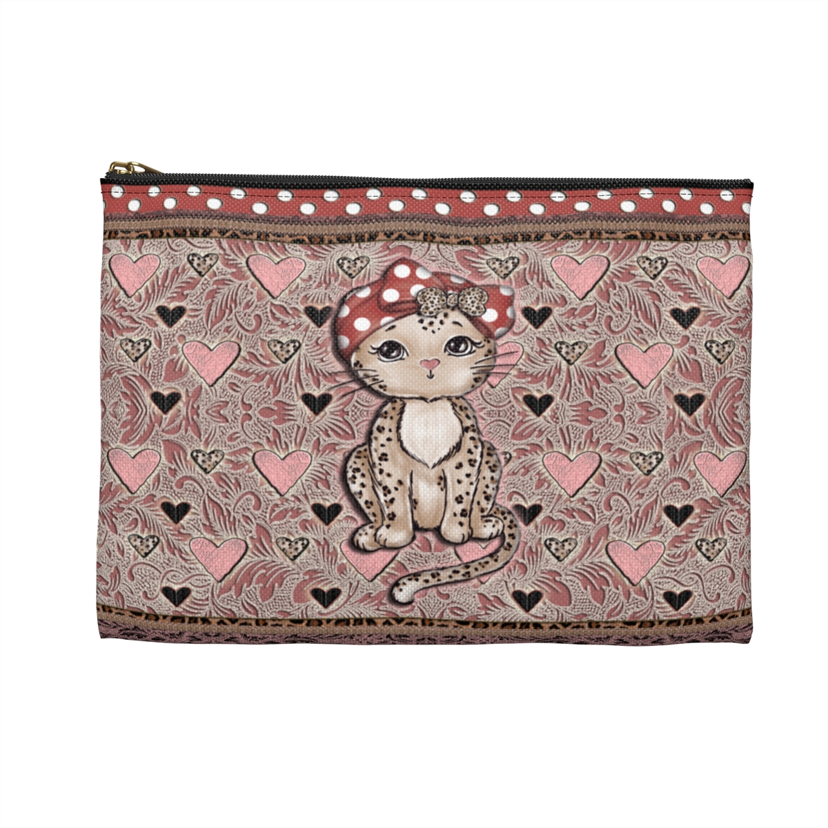 "Retro Leopard Kitty" Accessory Pouch 8" x 6" product thumbnail image