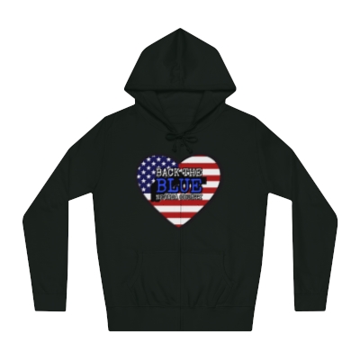 Women's Zip Hoodie with Patriotic BTBNC Heart Logo on Front and Website + God Bless Law Enforcement on Back