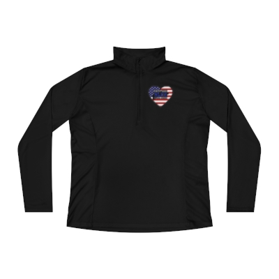 Ladies Quarter-Zip Pullover with Patriotic BTBNC Heart Logo on Front Left Corner and Both BTBNC + FR1776 Websites on Back