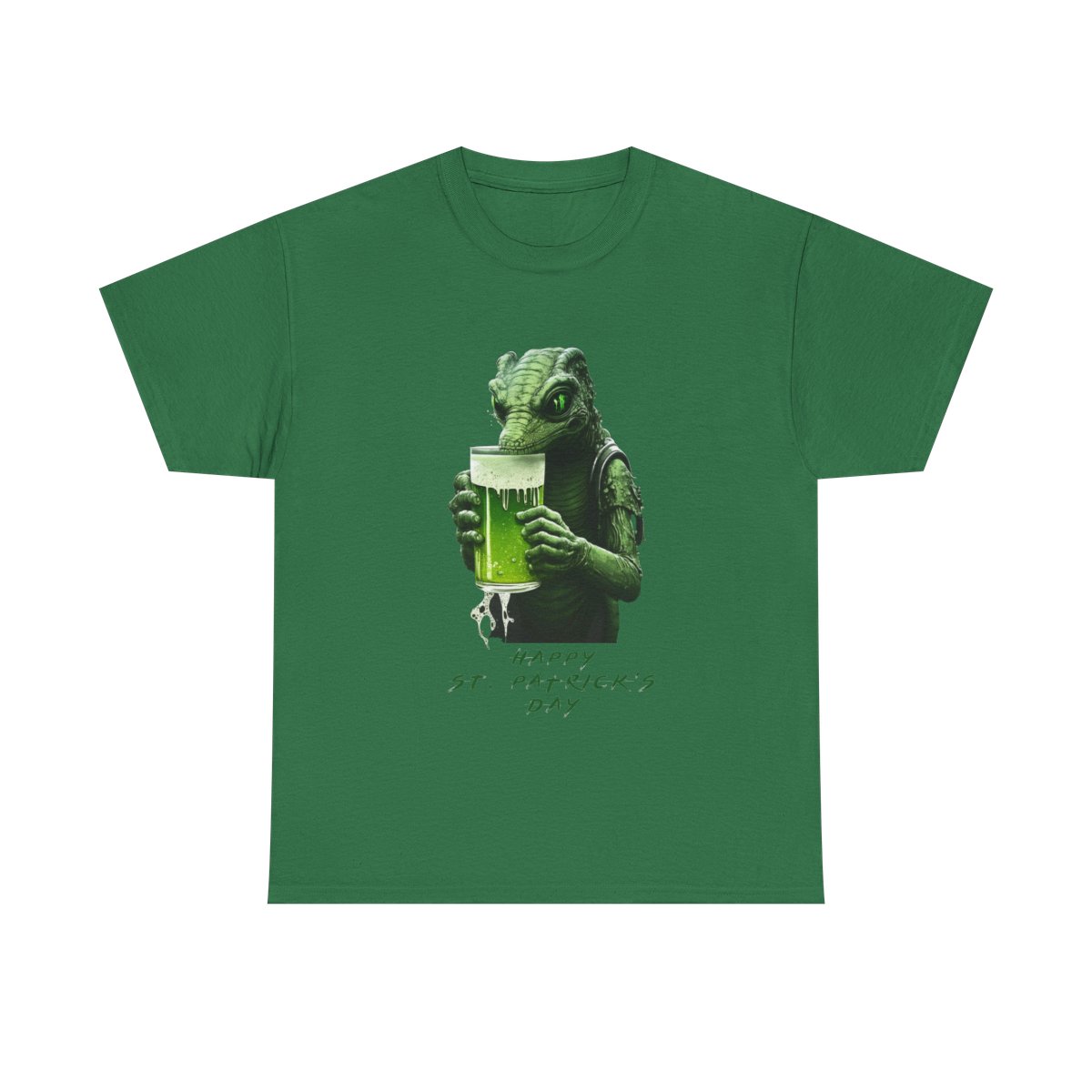 Happy St. Patrick's Day Alien with text - Unisex Heavy Cotton Tee product main image