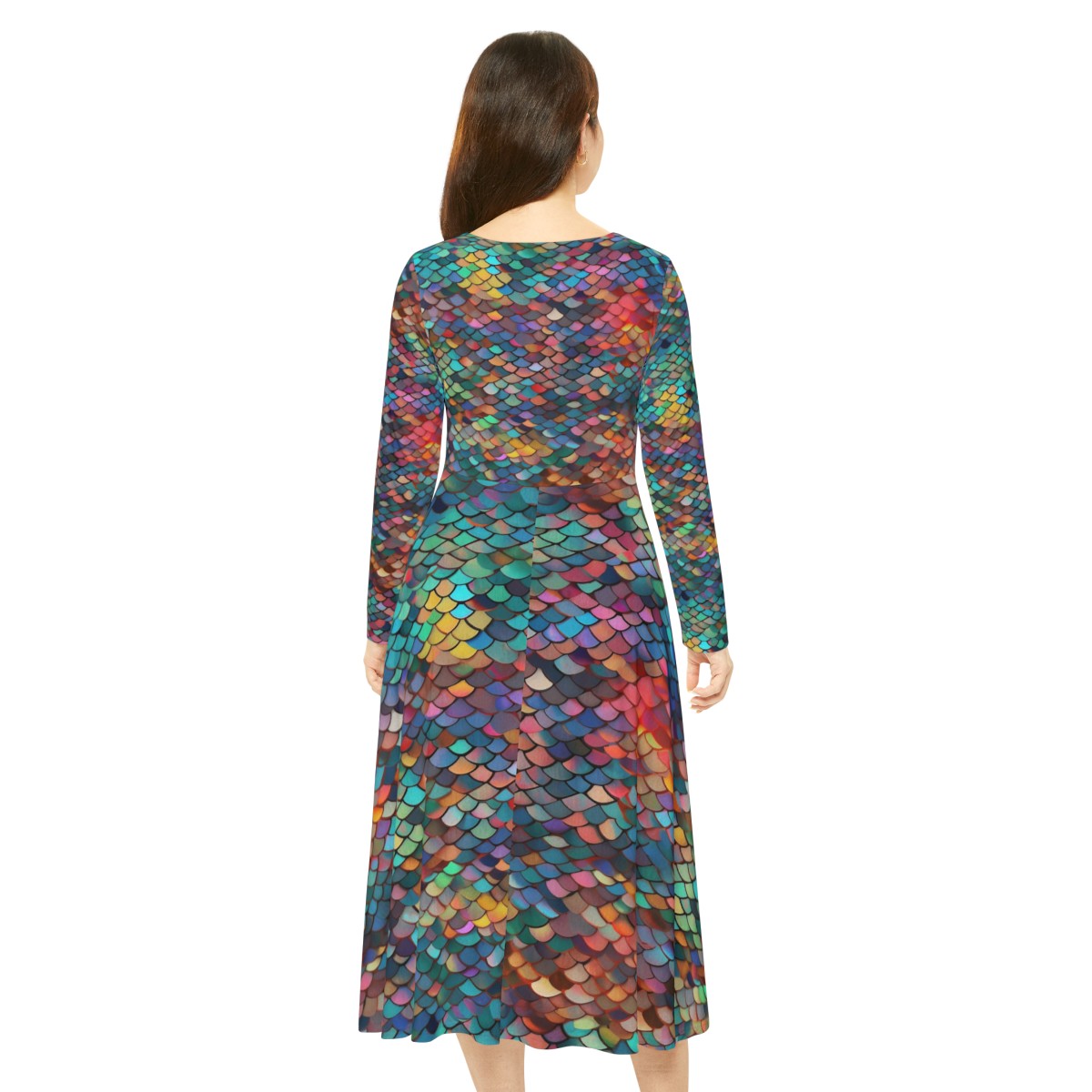Rainbow Mermaid Scales - Women's Long Sleeve Dance Dress (AOP) product thumbnail image