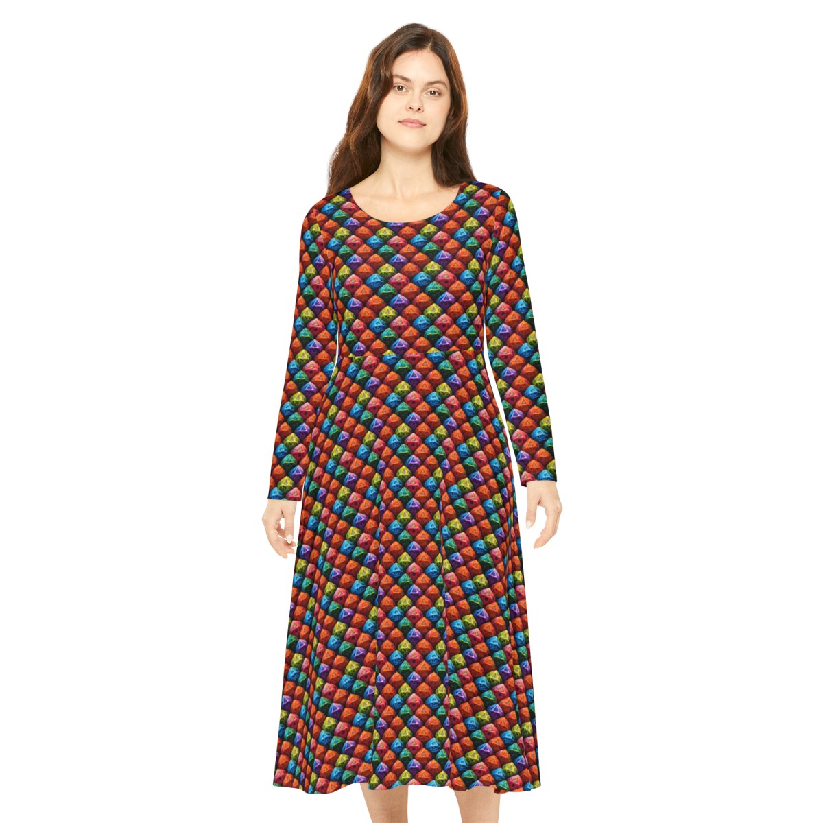 d20 pattern - Women's Long Sleeve Dance Dress (AOP) product main image