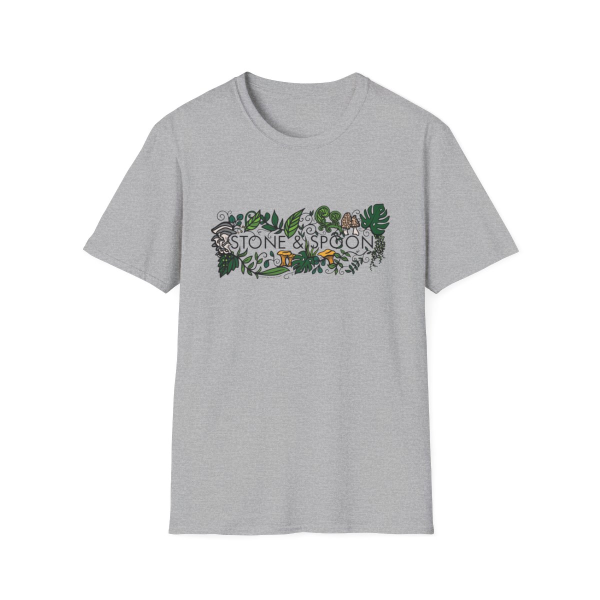 Colorful Flora on Gray Unisex Softstyle T-Shirt product thumbnail image