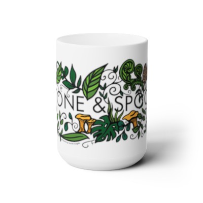 Colorful Flora Stone & Spoon Ceramic Mug 15oz