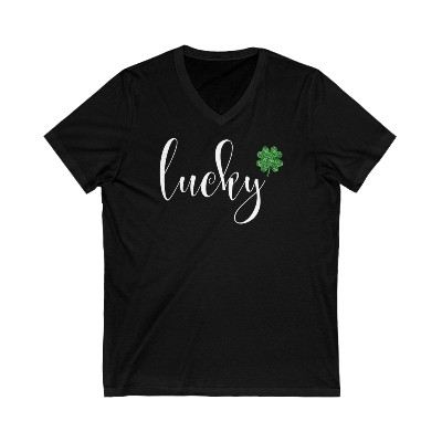 Lucky Shamrock Tee | Glitter Look Shamrock | V-Neck TShirt | Short Sleeve | Happy St Patricks Day Shirt | Happy St Pattys Day 