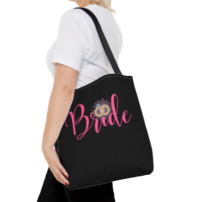 Bride with Rings Black Tote Bag | Engagement, Shower, Wedding, Bride Gift | Gift Bag for Bride for Wedding Celebration