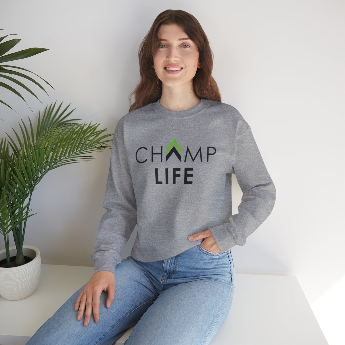 Champ Life Unisex Crewneck Sweatshirt - White, Gray product thumbnail image
