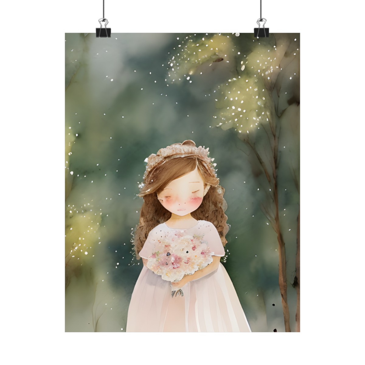 Premium Poster (Matte): Story Book Sad Girl Holding Flowers product main image