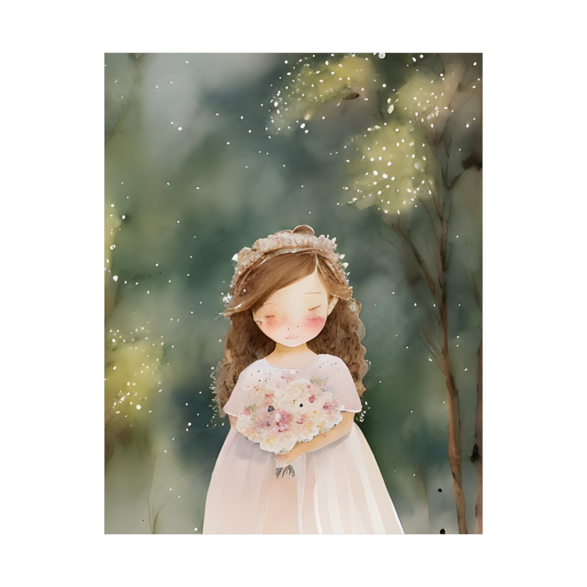 Premium Poster (Matte): Story Book Sad Girl Holding Flowers product thumbnail image