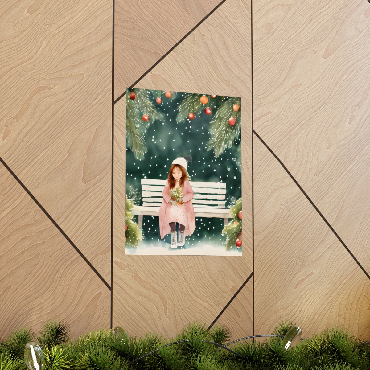 Premium Poster (Matte): Story Book Christmas Girl Sad and Sitting on Bench product thumbnail image