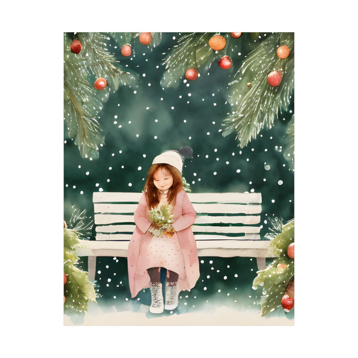 Premium Poster (Matte): Story Book Christmas Girl Sad and Sitting on Bench product thumbnail image