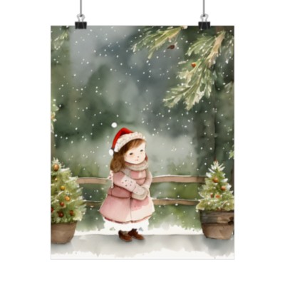 Premium Poster (Matte): Story Book Christmas Girl Sitting on Bench