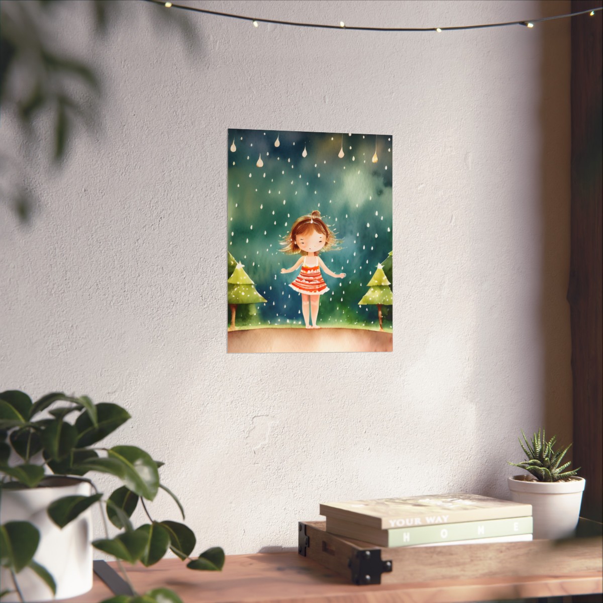Premium Poster (Matte): Story Book Christmas Girl Playing in The Rain product thumbnail image