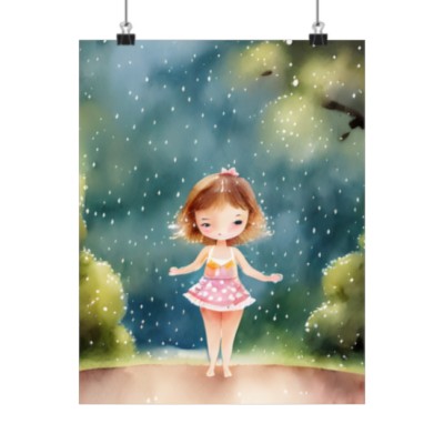 Premium Poster (Matte): Story Book Girl Playing in The Rain