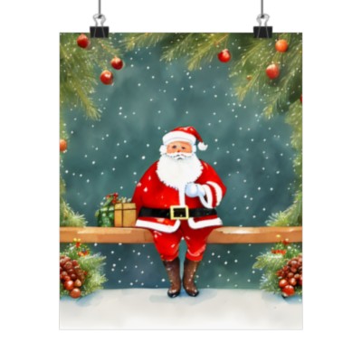 Premium Poster (Matte): Story Book Christmas Santa Bench with Toys