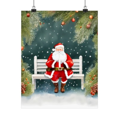 Premium Poster (Matte): Story Book Christmas Santa Bench Hands Tucked In