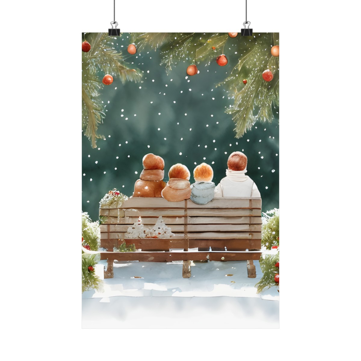 Premium Poster (Matte): Story Book Christmas Family on Bench product main image