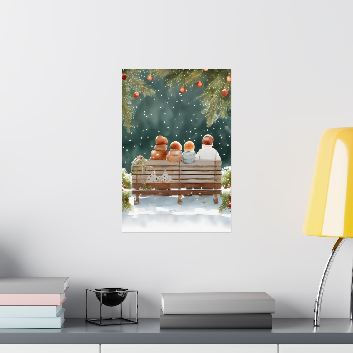 Premium Poster (Matte): Story Book Christmas Family on Bench product thumbnail image