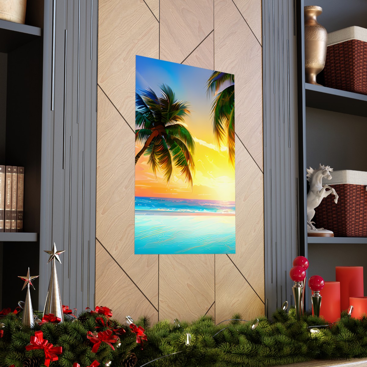 Premium Poster (Matte): Beautiful Beach Sunset with Palm Trees product thumbnail image