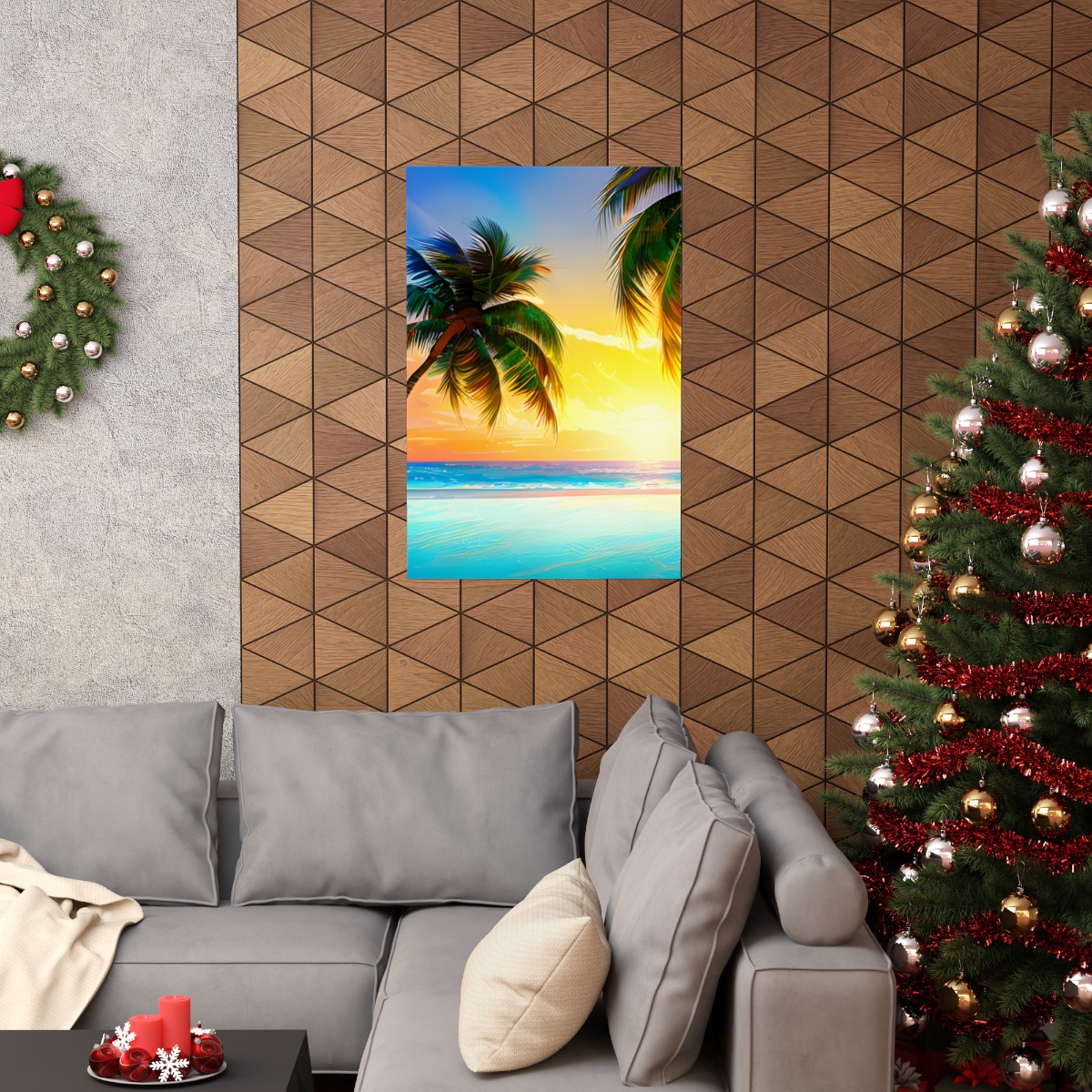 Premium Poster (Matte): Beautiful Beach Sunset with Palm Trees product thumbnail image