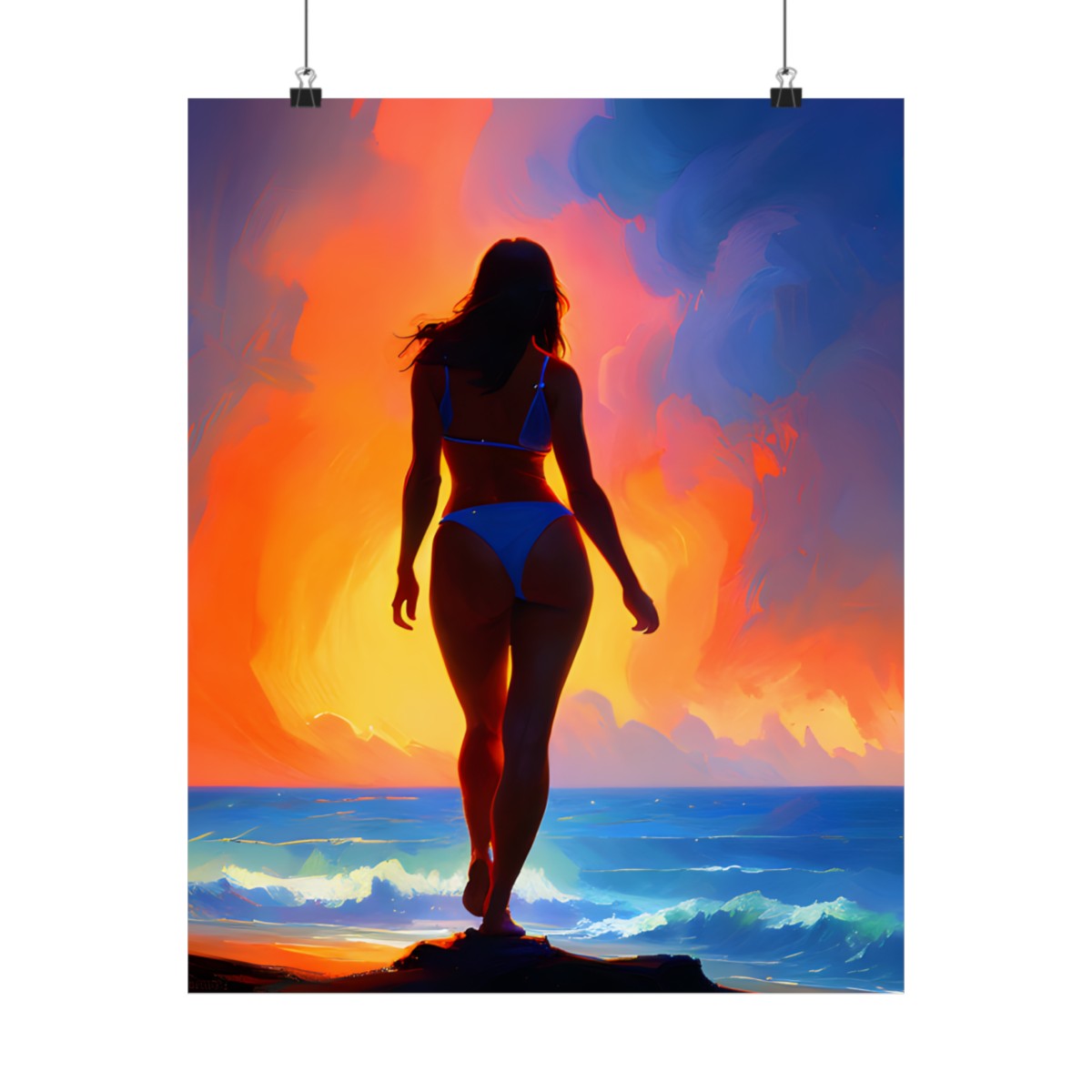 Premium Poster (Matte): Beach Goddess Neon Blue Bikini product main image