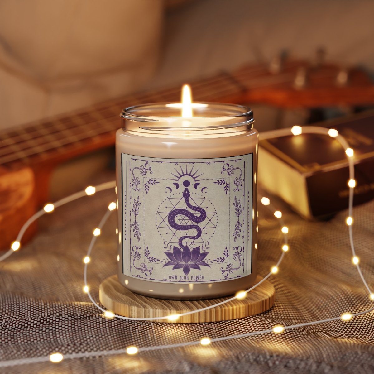 Purple Serpent-Scented Soy Wax Candle | Clear Spell Jar | Serpent Lotus Candle Jar | Coconut Soy Candle 9oz | Positive Quote Aromatherapy product main image