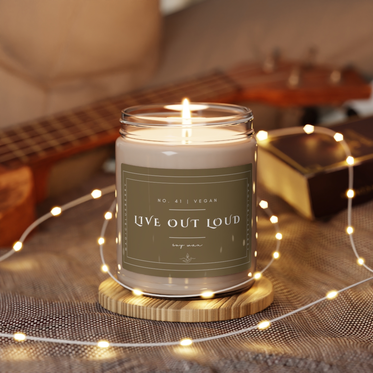 Live Out Loud - Scented Soy Wax Candle | Clear Jar | Vegan Clean Cotton Candle | Coconut Soy Candle9oz | Positive Quote Ca product main image