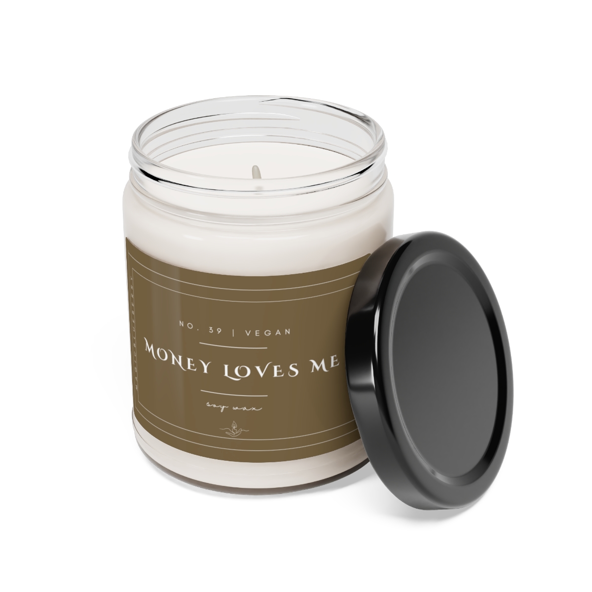 Money Loves Me - Scented Soy Wax Candle | Clear Jar | Vegan Clean Cotton Candle | Coconut Soy Candle9oz | Positive Quote C product thumbnail image