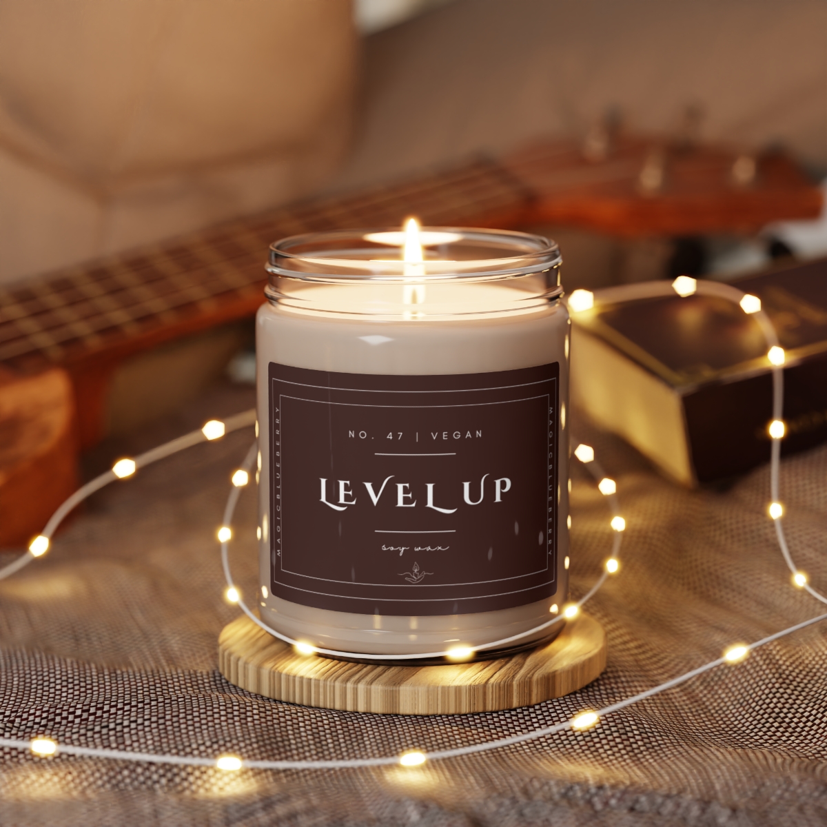 Level Up - Scented Soy Wax Candle | Clear Jar | Vegan Sea Salt+Orchid Soy Candle | Coconut Soy Candle 9oz | Positive Quote product thumbnail image