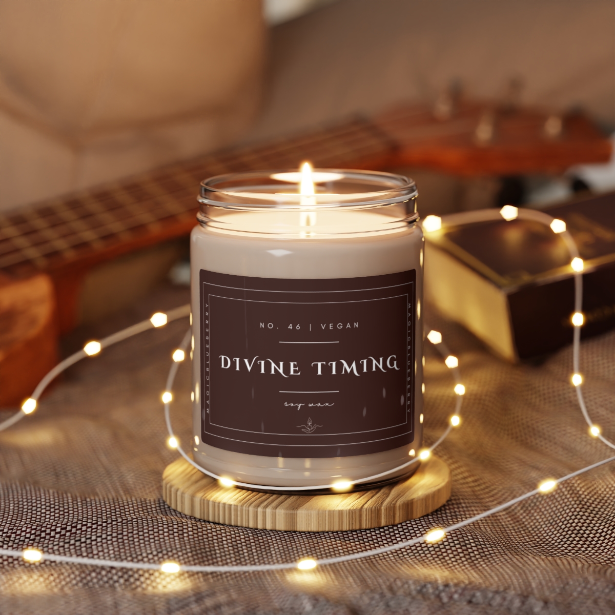 Divine Timing - Scented Soy Wax Candle | Clear Jar | Vegan Sea Salt+Orchid Soy Candle | Coconut Soy Candle 9oz | Positive Quot product main image