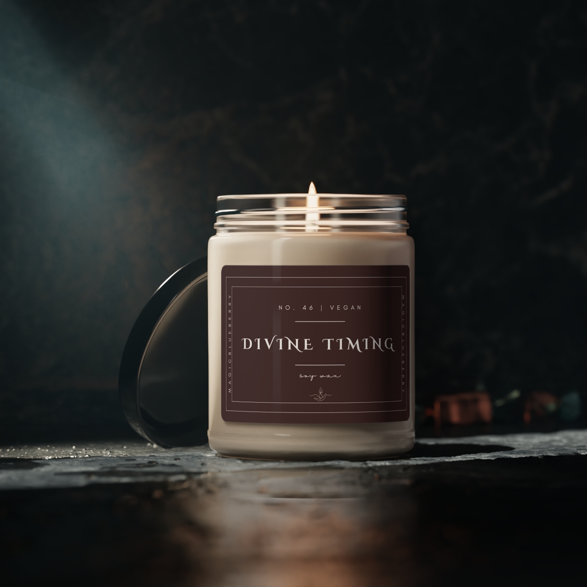Divine Timing - Scented Soy Wax Candle | Clear Jar | Vegan Sea Salt+Orchid Soy Candle | Coconut Soy Candle 9oz | Positive Quot product thumbnail image