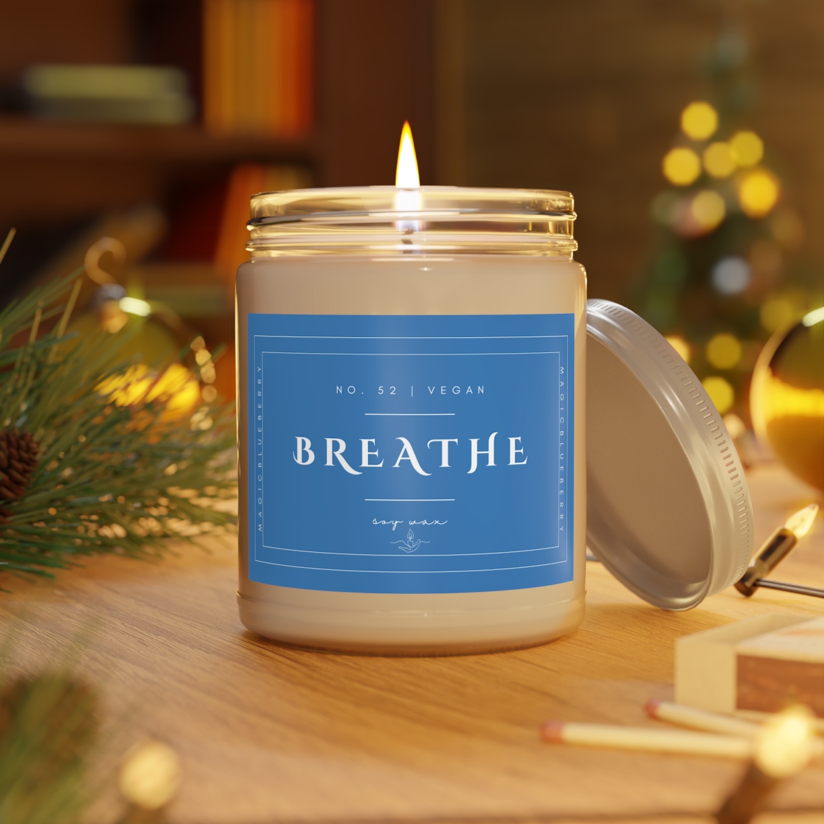 Breathe - Scented Soy Wax Candle | Clear Jar Candle | Vegan Manifestation Soy Candle | Coconut Soy Candle 9oz | Positive Quote Candle product main image