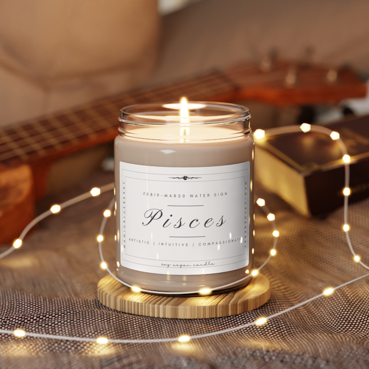 Pisces - Scented Vegan Soy Wax Candle Clear Jar Candle, Spell Candle, Sassy Candle Vegan Candle Cotton Wick Candle Home Deco product thumbnail image
