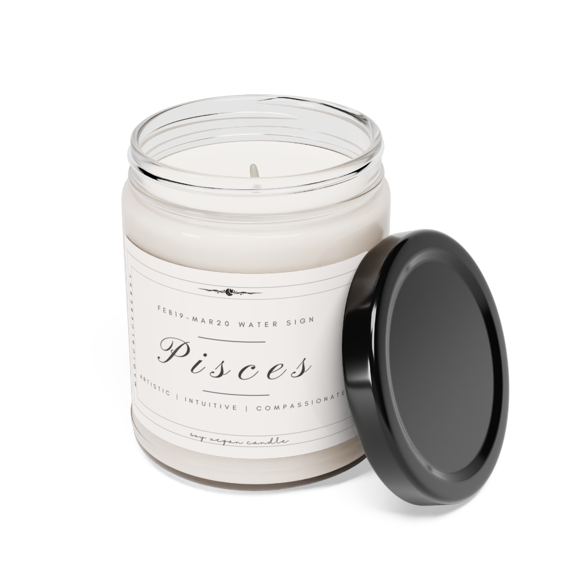 Pisces - Scented Vegan Soy Wax Candle Clear Jar Candle, Spell Candle, Sassy Candle Vegan Candle Cotton Wick Candle Home Deco product thumbnail image