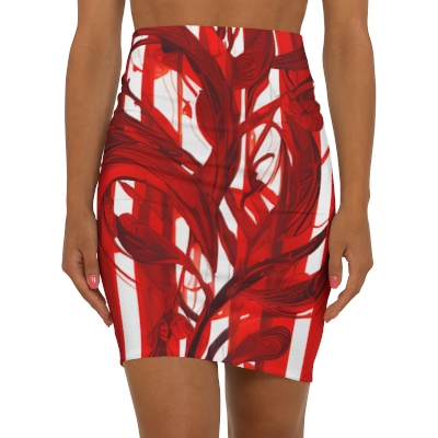 Chaos Walking: Women's Mini Skirt in Abstract Red & White