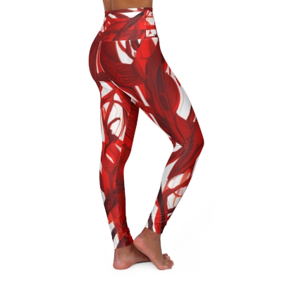 Chaos Walking: High Waisted Yoga Leggings in Abstract Red & White