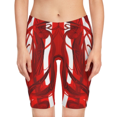 Chaos Walking: Women's Bike Shorts in Abstract Red & White