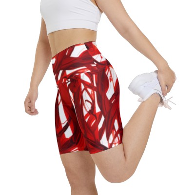 Chaos Walking: Women's Workout Shorts in Abstract Red & White