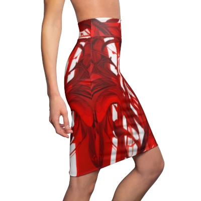 Chaos Walking: Women's Pencil Skirt in Abstract Red & White