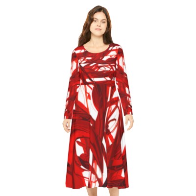 Chaos Walking: Women's Long Sleeve Dance Dress in Abstract Red & White