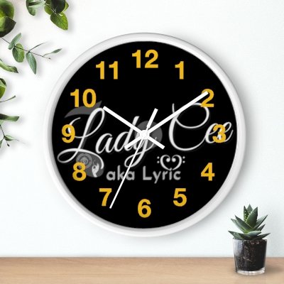 Lady Cee Lyric Logo Wall clock w/ Yellow Numbers
