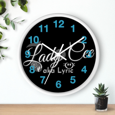 Lady Cee Lyric Logo Wall clock w/Blue Numbers