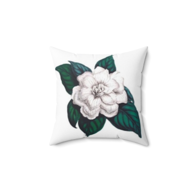 14" x 14" Faux Suede Pillow - "Antique Plants by Unknown Hands" - Flower and leaves of Gardenia jasminoides var. fortuneana.