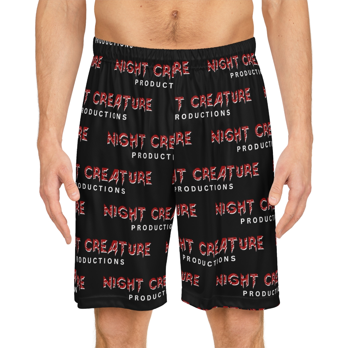NIGHT CREATURE PRODUCTIONS logo Basketball Shorts (AOP) product main image