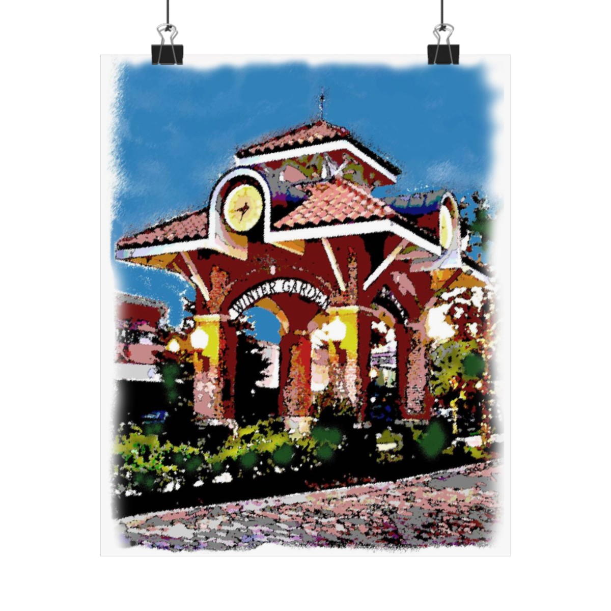 Downtown Winter Garden Clock Tower Art Print On Premium Matte Paper product main image