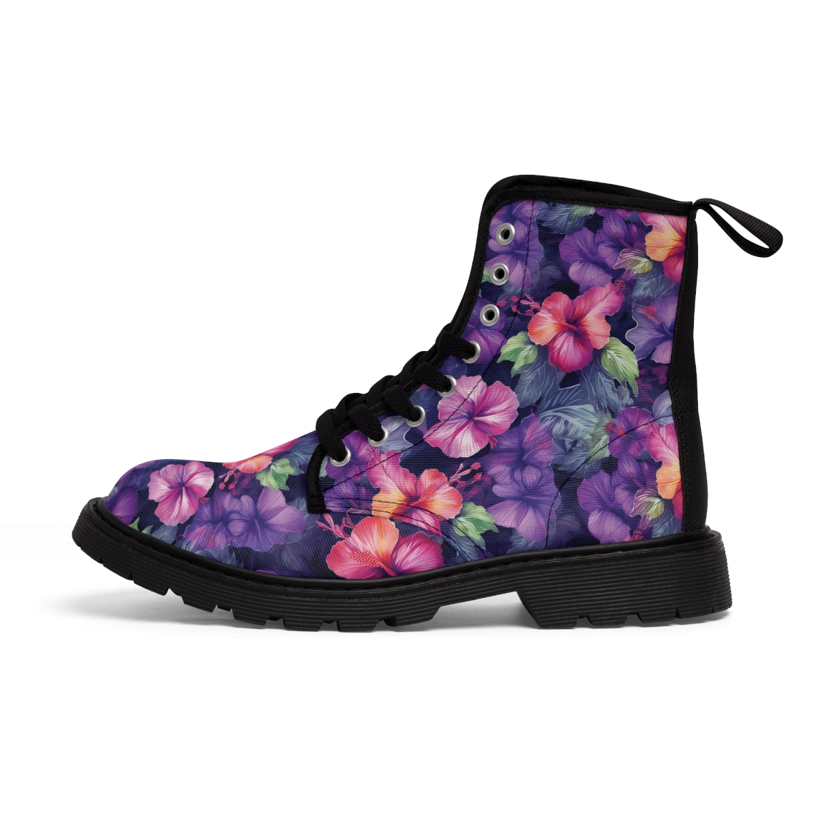 Watercolor Hibiscus Flowers (Dark #1) Men's Canvas Boots product thumbnail image