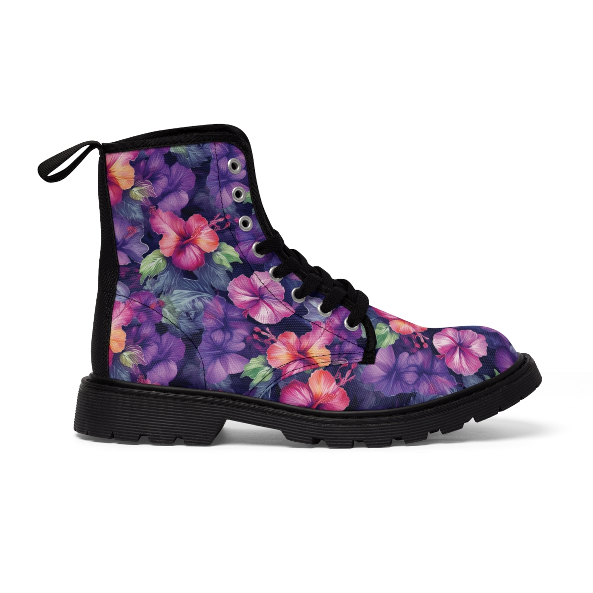 Watercolor Hibiscus Flowers (Dark #1) Men's Canvas Boots product thumbnail image