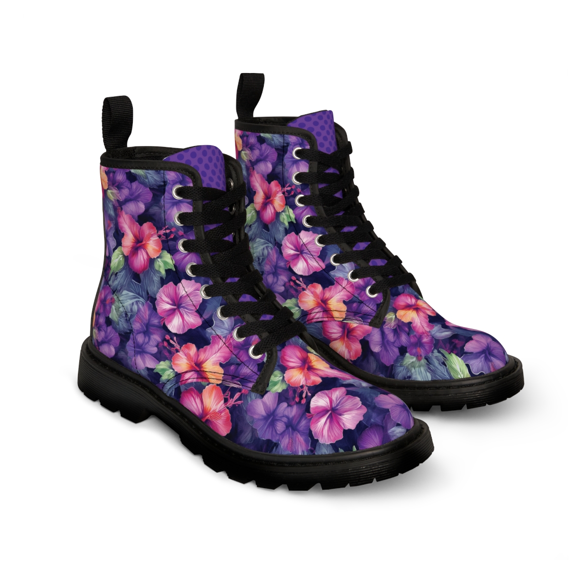 Watercolor Hibiscus Flowers (Dark #1) Men's Canvas Boots product main image