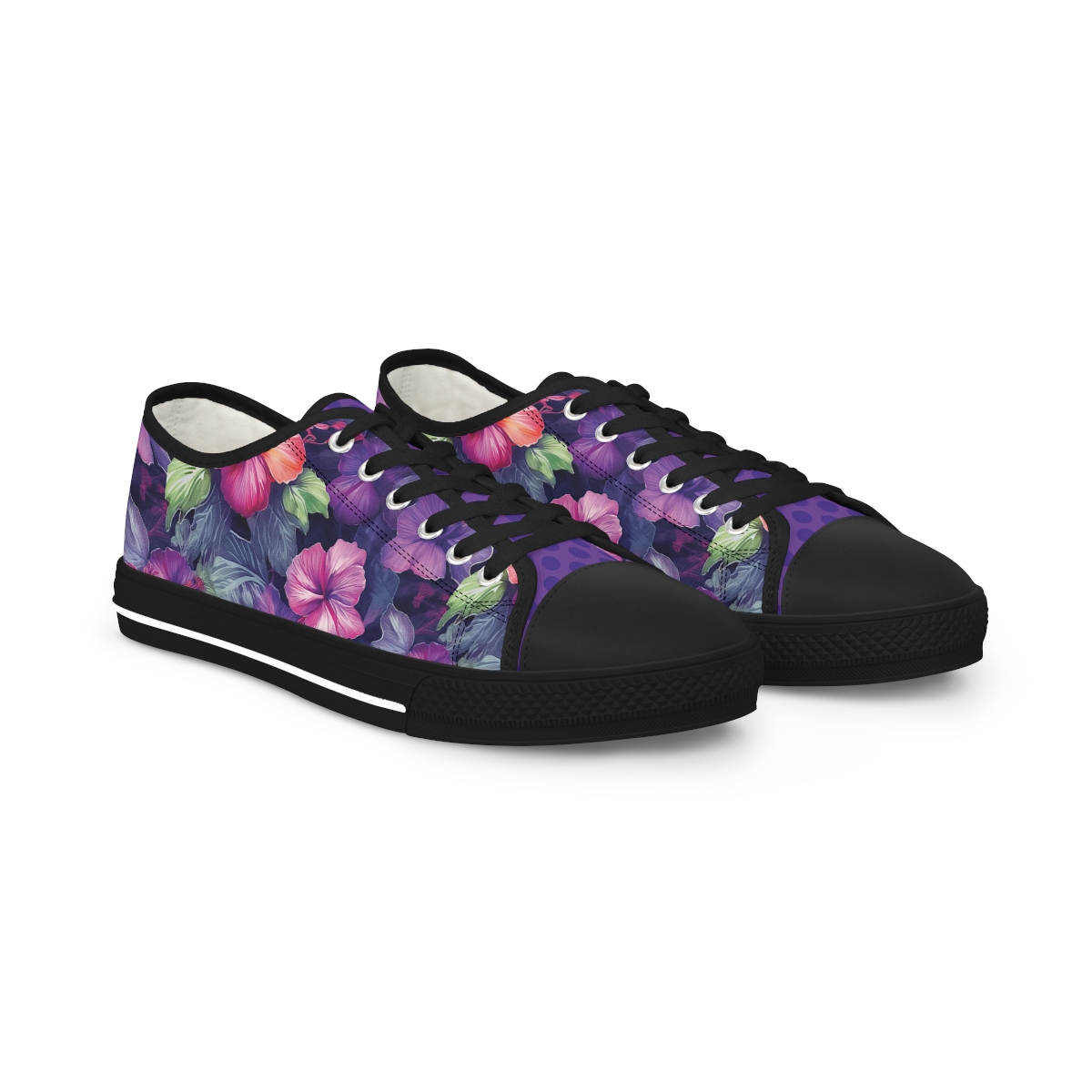 Watercolor Hibiscus Flowers (Dark #1) Men's Low-Top Sneakers product main image