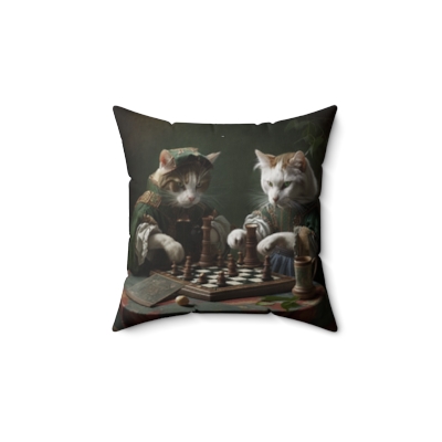 Living room Bedroom Medieval Cats Playing Chess Spun Polyester Square Pillow